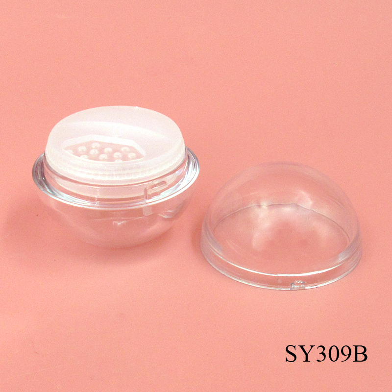 Mini empty transparent plastic loose powder case, portable spherical blush powder container cosmetic packaging customization