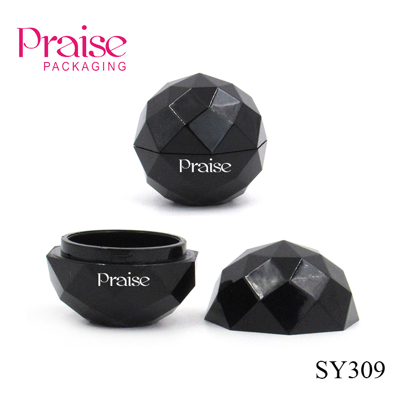 Black plastic cosmetic lip balm ball packaging, free sample round portable empty lipstick ball container