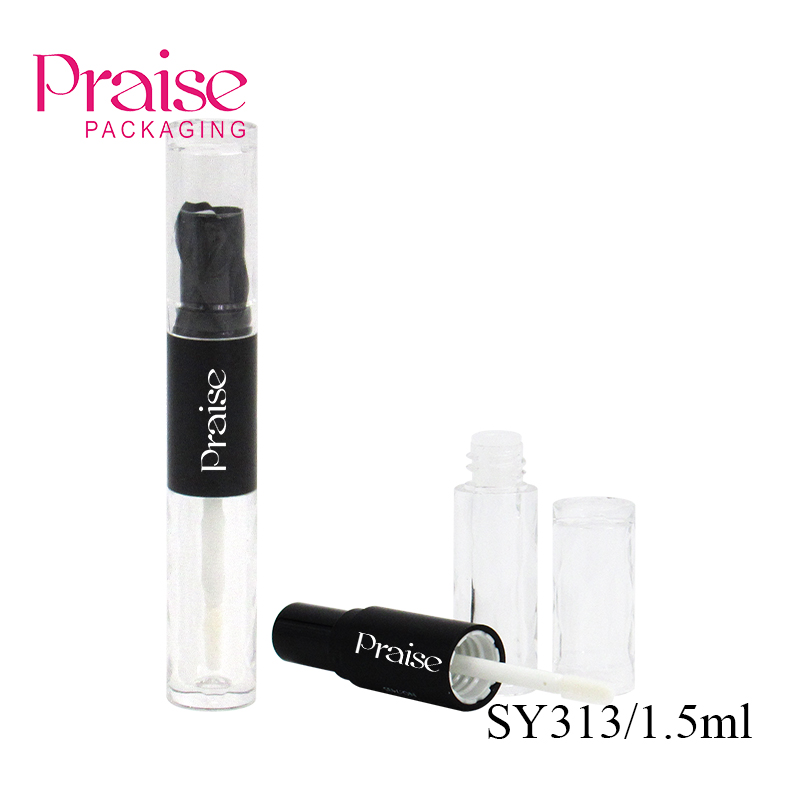 Double design plastic cosmetics lipstick tube, lip gloss tube custom logo, 1.5ml round empty liquid lipstick container packaging