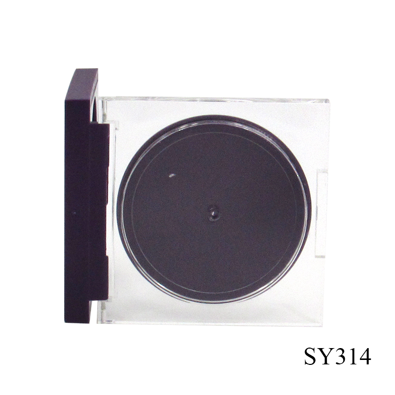 High quality plastic monochrome powder compact case with mirror, square empty blush container cosmetics packaging supply custom