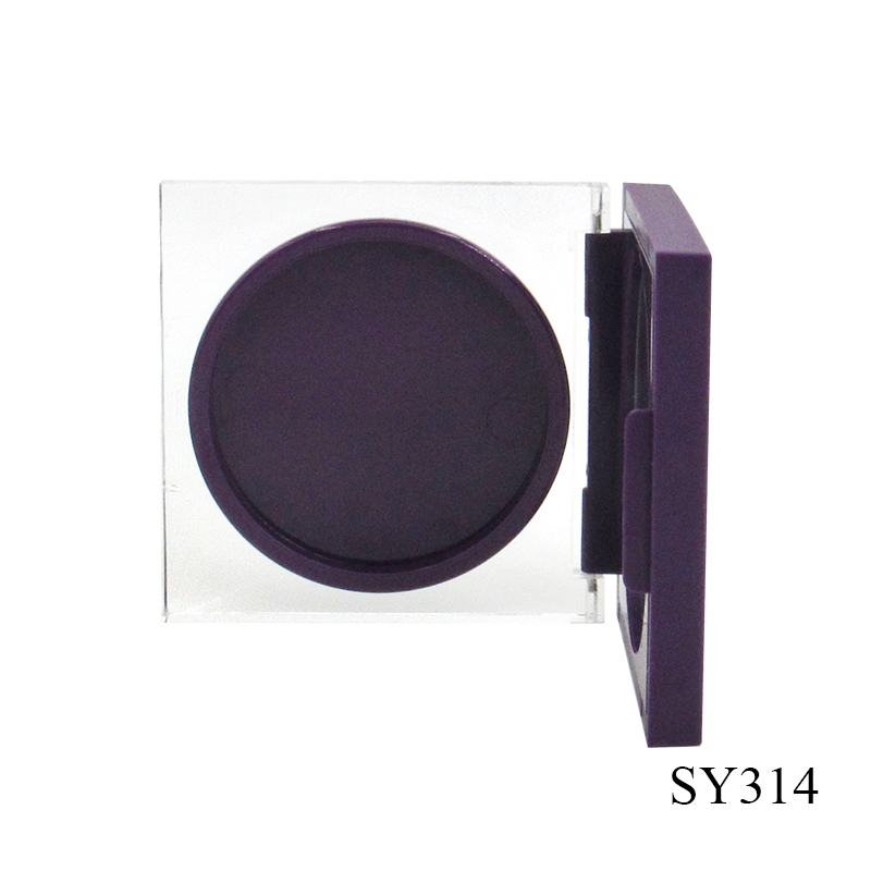 High quality plastic monochrome powder compact case with mirror, square empty blush container cosmetics packaging supply custom