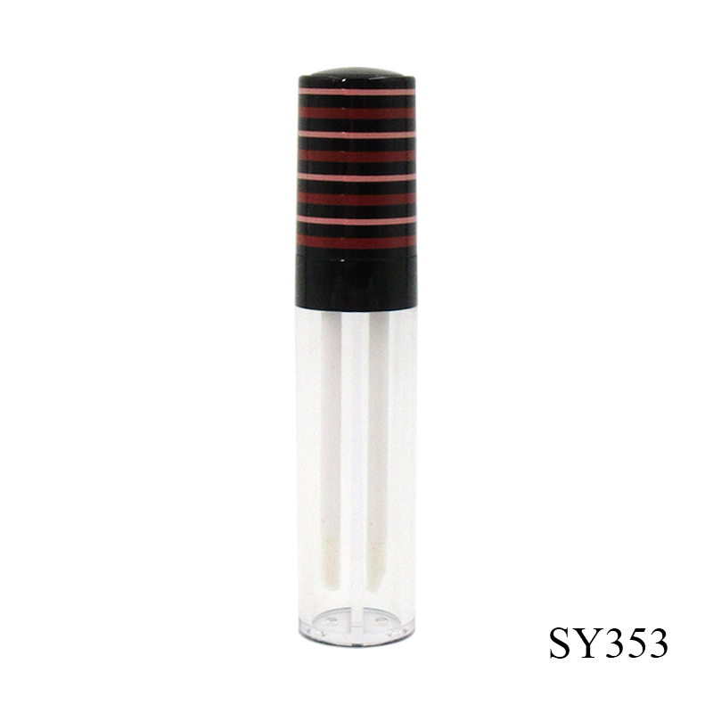 Round empty transparent double lattice lip gloss tube with brush plastic packaging custom 6ml*2 cosmetic lip gloss container