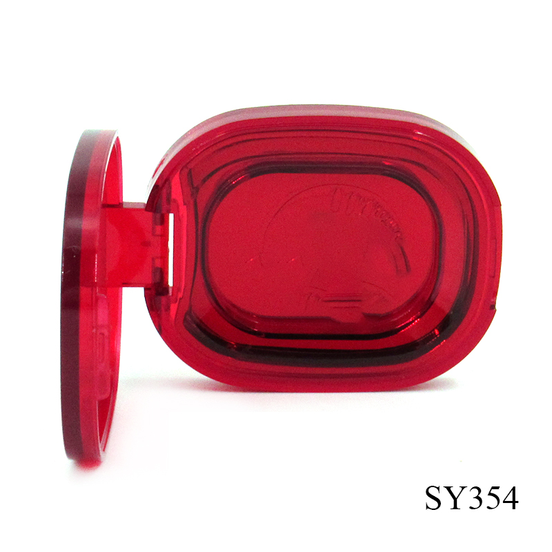 Wholesale production oval red plastic eye shadow container cosmetic packaging, portable clamshell small eyeshadow case