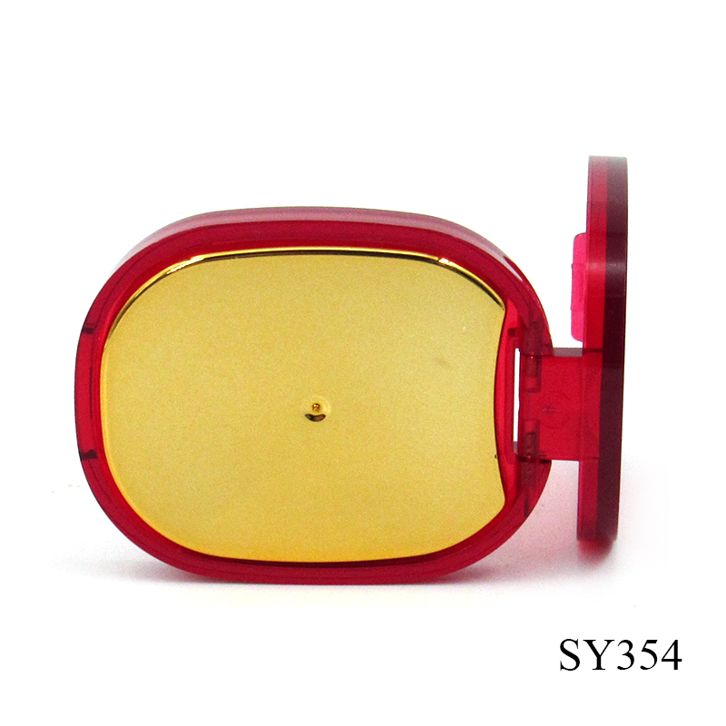 Wholesale production oval red plastic eye shadow container cosmetic packaging, portable clamshell small eyeshadow case