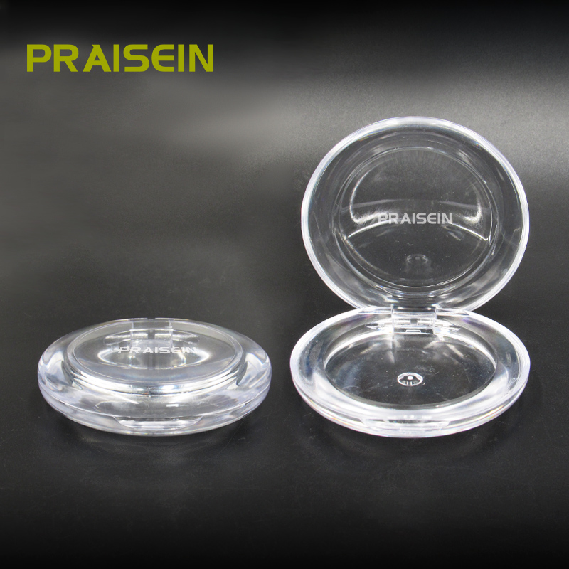 Private brand monochrome cosmetics blush container clear round plastic powder compact case wholesale