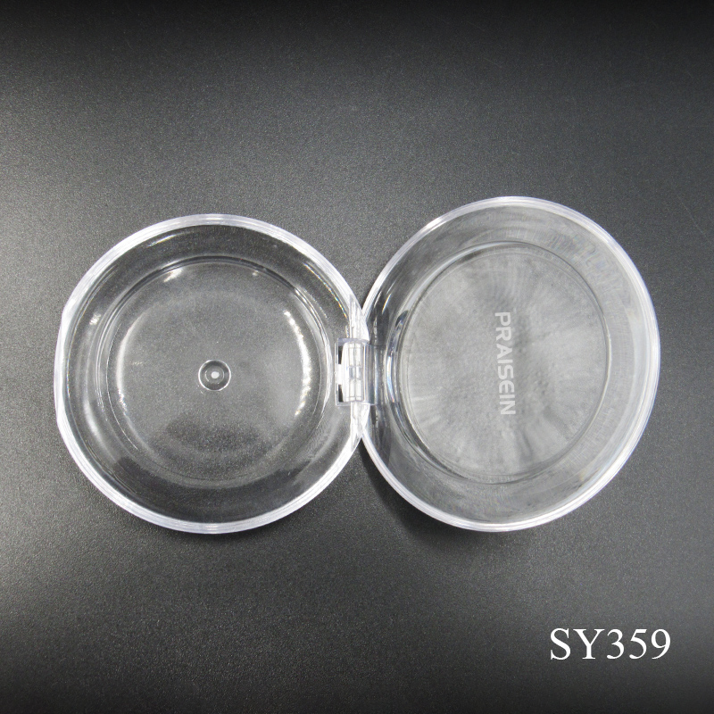 Private brand monochrome cosmetics blush container clear round plastic powder compact case wholesale