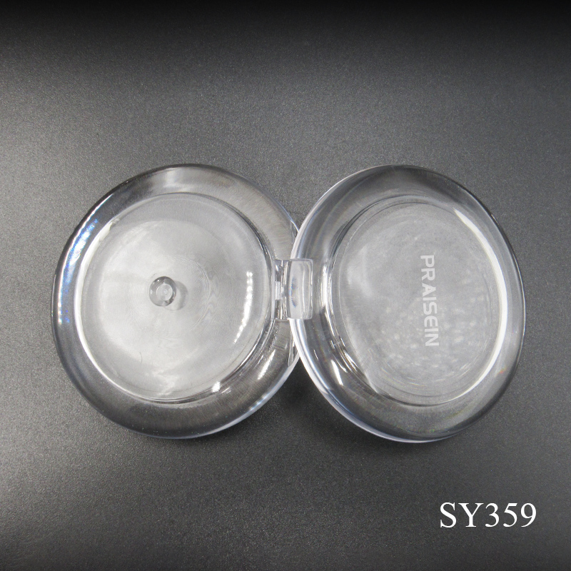 Private brand monochrome cosmetics blush container clear round plastic powder compact case wholesale