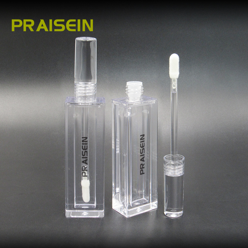 4ml clear square cosmetic lip gloss tube custom label and color PETG plastic lip gloss tube with applicator