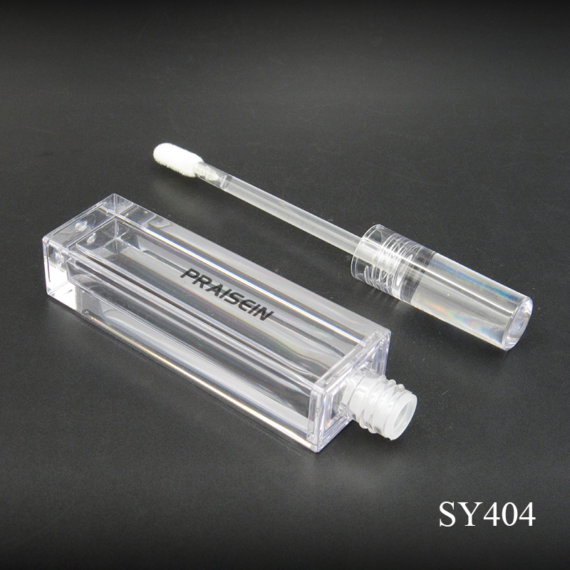 4ml clear square cosmetic lip gloss tube custom label and color PETG plastic lip gloss tube with applicator