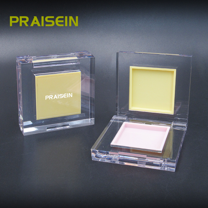 Custom square 2 color blush packaging 35mm inner diameter empty transparent highlighter powder blush container box