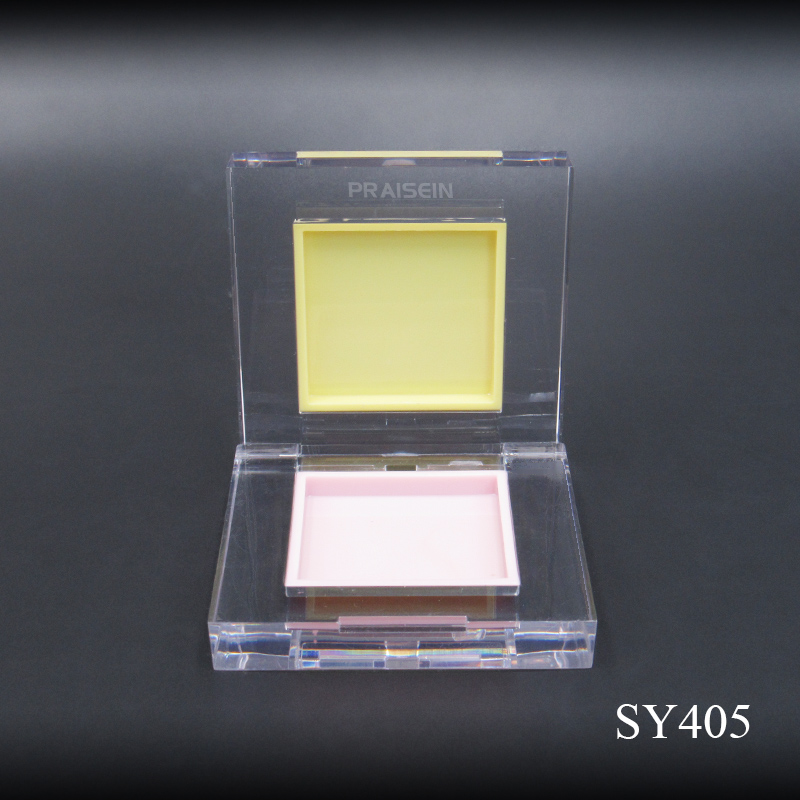 Custom square 2 color blush packaging 35mm inner diameter empty transparent highlighter powder blush container box