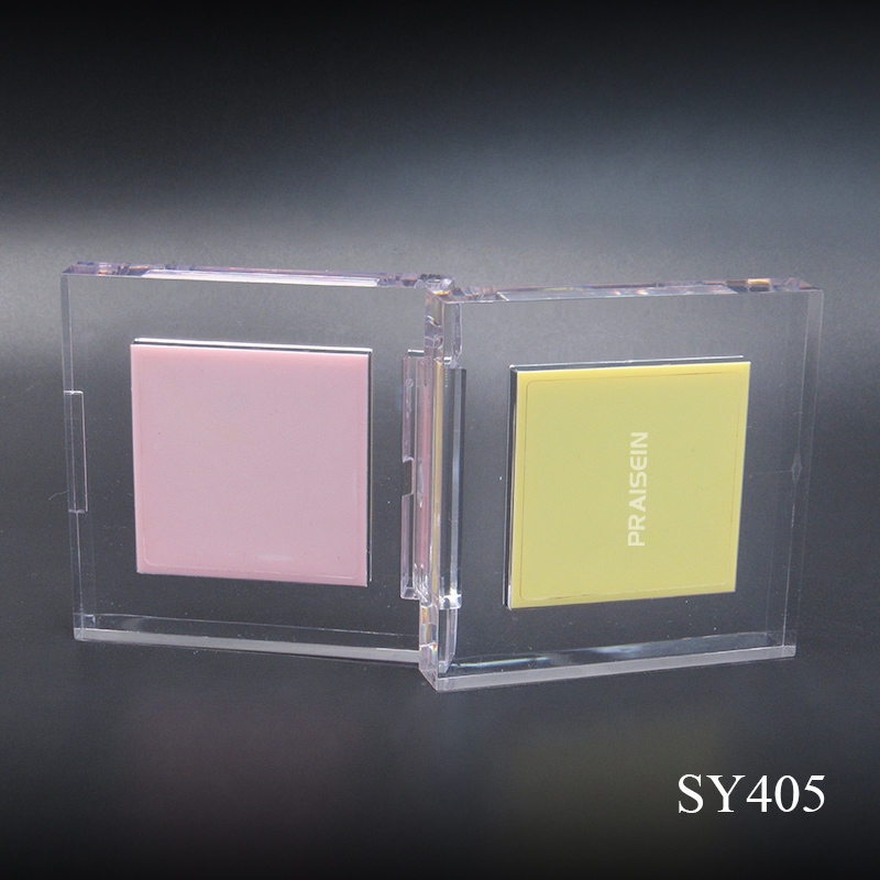 Custom square 2 color blush packaging 35mm inner diameter empty transparent highlighter powder blush container box