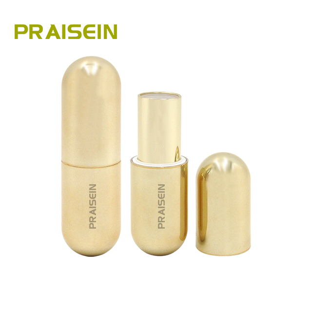 Gold plastic magnetic button lipstick tube custom empty cosmetic packaging container