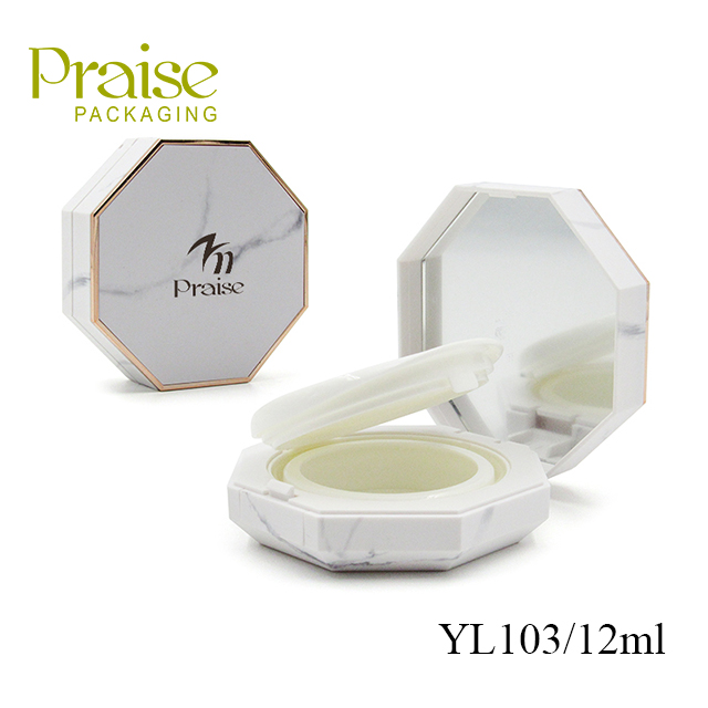 12ml octagonal air cushioned foundation box with mirror plastic case wholesale empty marble air cushioned BB cream case