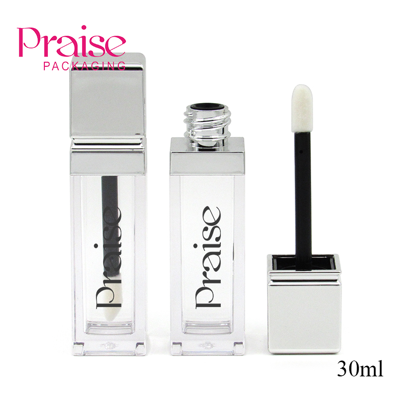 Custom 30ml square makeup empty liquid foundation bottle packaging, Big size cosmetic silver clear concealer tube with brush