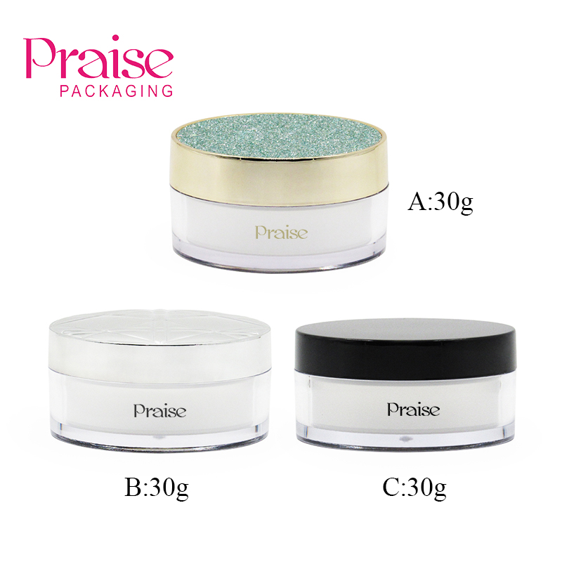 High quality cosmetics powder container customized 30g round empty clear double wall loose powder case plastic packaging