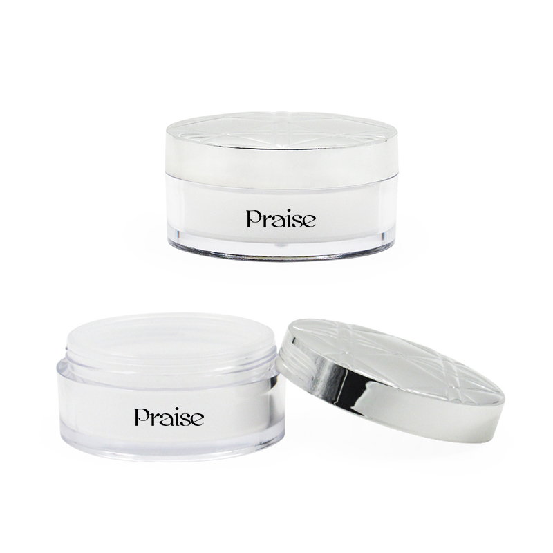 High quality cosmetics powder container customized 30g round empty clear double wall loose powder case plastic packaging