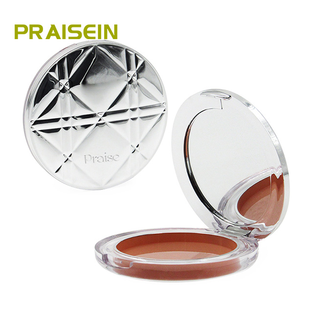 Fashionable luxury cosmetics powder packaging custom 9g empty round plastic monochrome blush highlighter case for sale