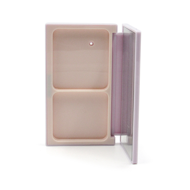 Rectangular plastic 2 color compact case packing custom magnetic button adsorption blush highlight case