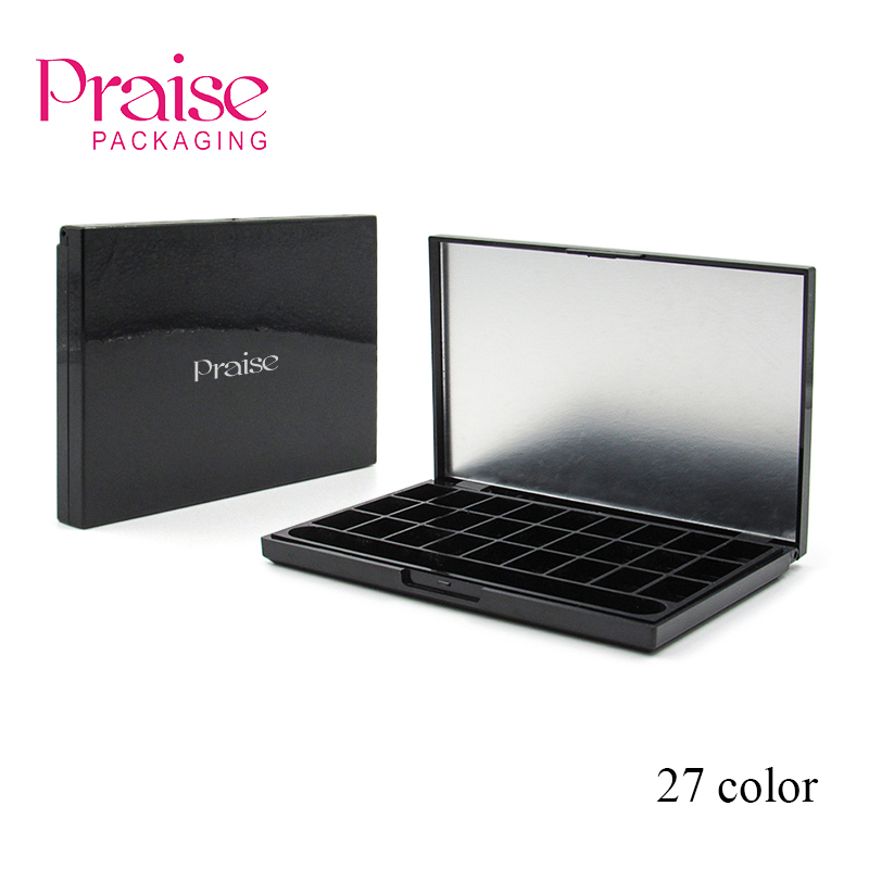 Factory outlet 27-color square eye shadow packaging case, empty black plastic cosmetics palette private customized