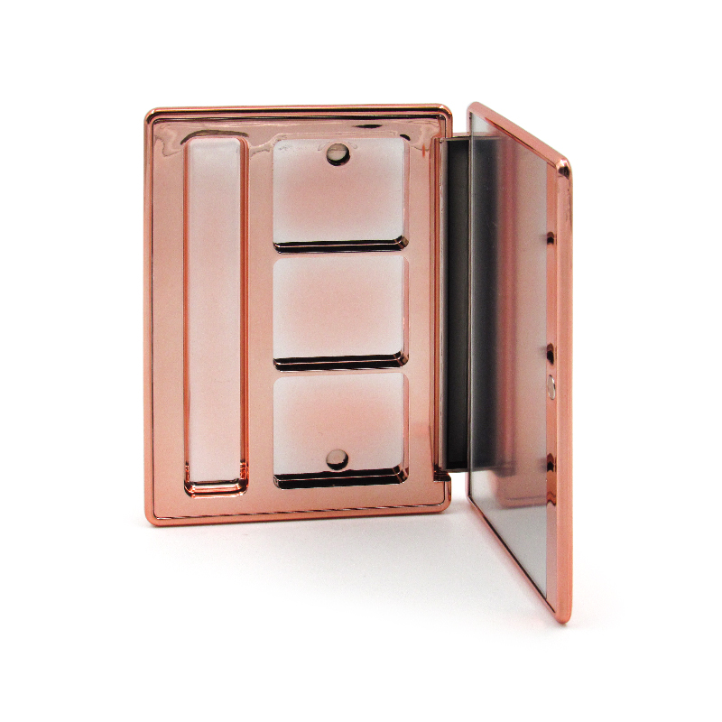 New rose gold square 3 colors eyeshadow palette, magnet eyeshadow case plastic concealer empty box cosmetic packaging