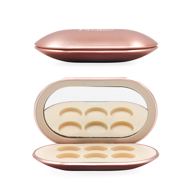 Rose gold magnet adsorption eye shadow case packaging,private label custom cosmetics 6/10-lattice oval plastic eyeshadow palette