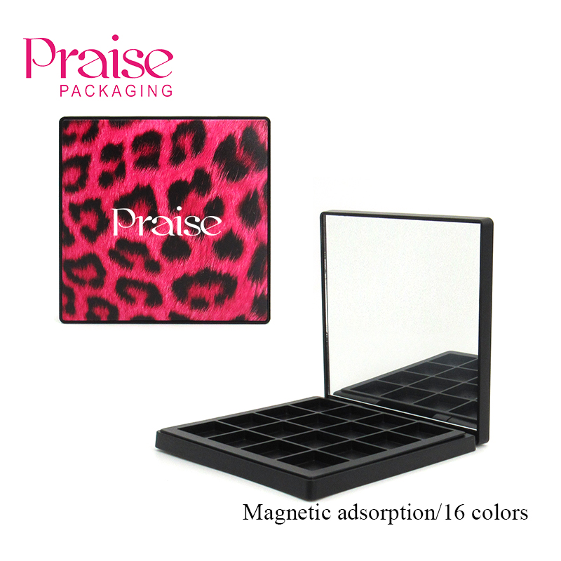 16-color creative leopard print empty cosmetic eye shadow palette, square magnetic eye shadow plastic case custom