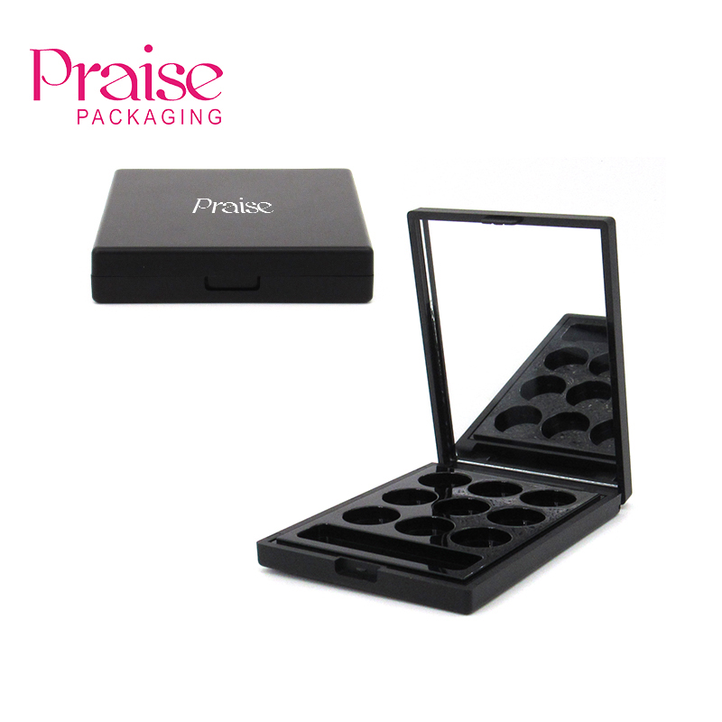 Wholesale Black Square Empty Eye Shadow Palette, 9 Color Plastic Eye Shadow Case Cosmetics Packaging with Private Labe