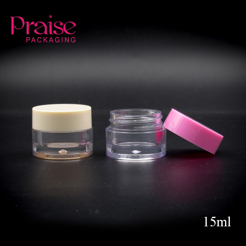 Custom 15ml cosmetic packaging, clear ABS cream jar plastic cosmetic container