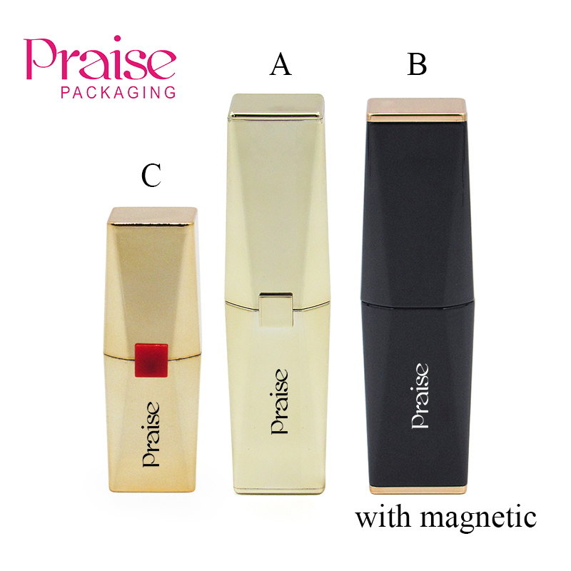 Fashion beauty cosmetic packaging wholesale custom makeup plastic square lipstick empty tube container with Magnetic