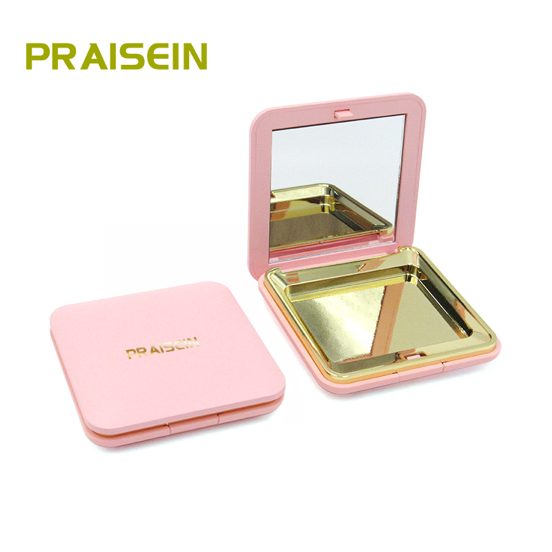 Custom plastic square makeup powder compact case with mirror pink empty blush packaging container