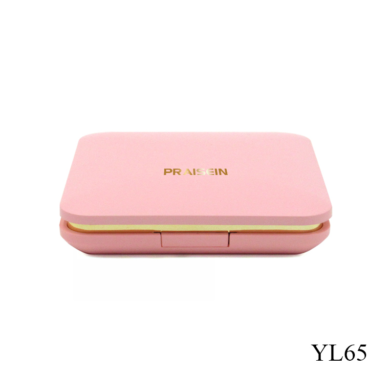 Custom plastic square makeup powder compact case with mirror pink empty blush packaging container