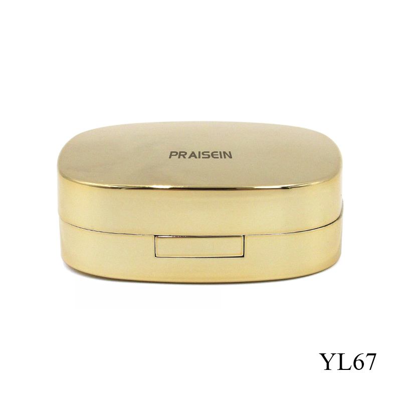 OEM gold plastic cosmetic compact powder packaging custom logo square double layer compact powder case with mirror