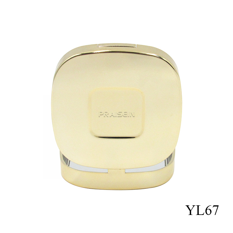 OEM gold plastic cosmetic compact powder packaging custom logo square double layer compact powder case with mirror