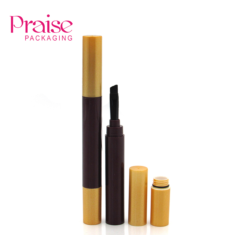 Makeup packaging custom processing empty round brow dye tube, plastic empty eyebrow cream tube with brush