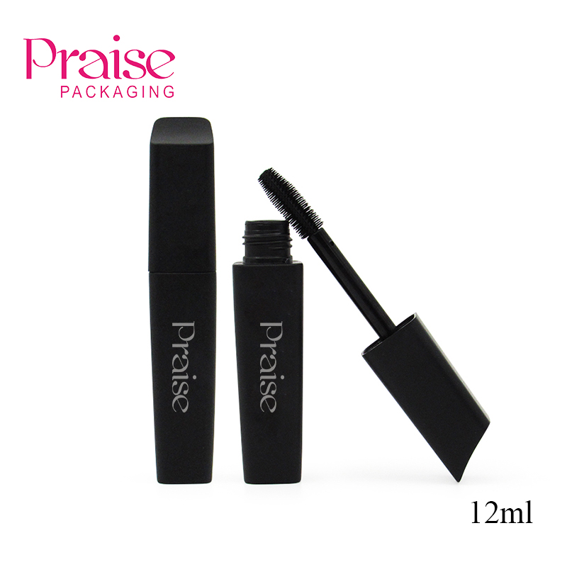 12ml black square empty mascara packaging tube, silicone brush head plastic hair finishing fluid container cosmetic packaging