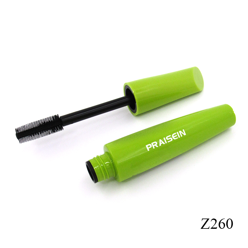 Custom green smooth plastic mascara tubes, special-shaped cosmetic mascara container with brush