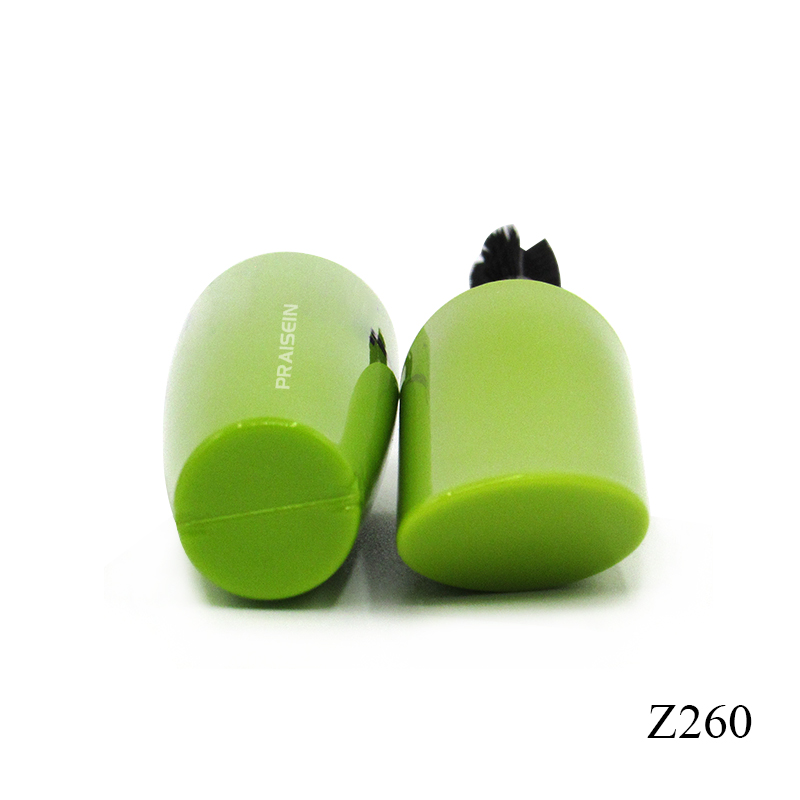 Custom green smooth plastic mascara tubes, special-shaped cosmetic mascara container with brush