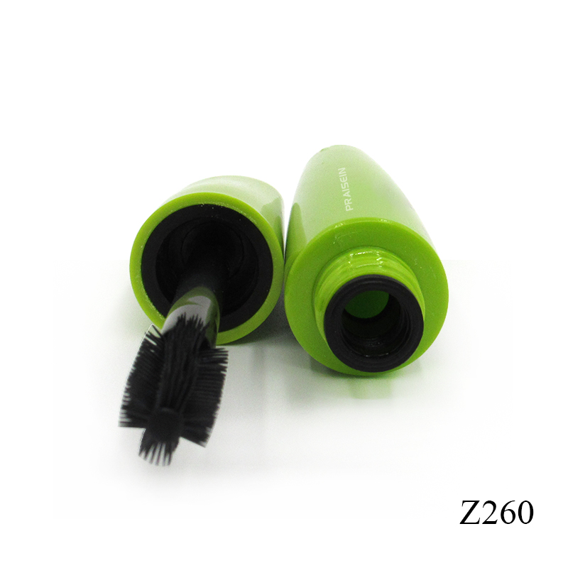 Custom green smooth plastic mascara tubes, special-shaped cosmetic mascara container with brush