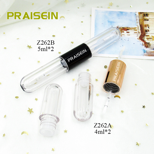 Empty lip gloss tube packaging clear injection plastic tube 4ml*2 5ml*2 double head cosmetic lip gloss container