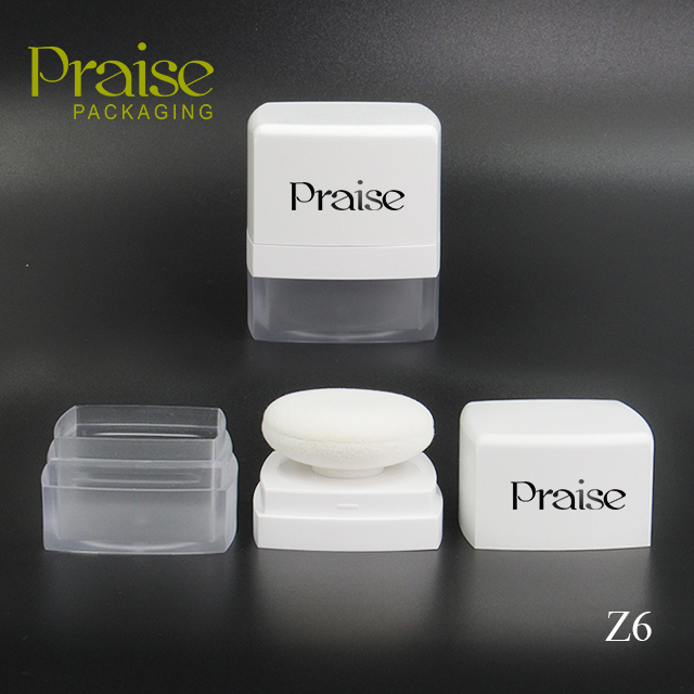 White plastic cosmetic loose powder jar with puff, frosted transparent hair fluffy powder bottle packaging manufacturers custom