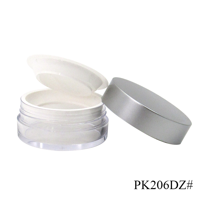 30g dumb silver round injection molded empty loose powder container custom label cosmetic packaging plastic makeup powder case