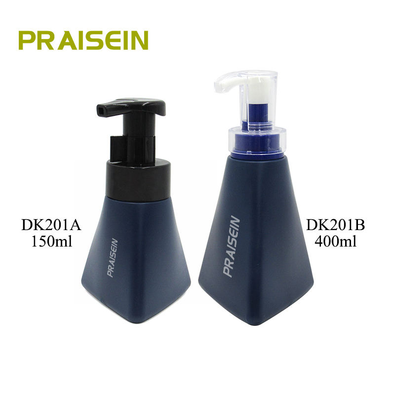 Factory price triangle blue foam bottle 150ml 400ml pe plastic bottle shampoo and lotion