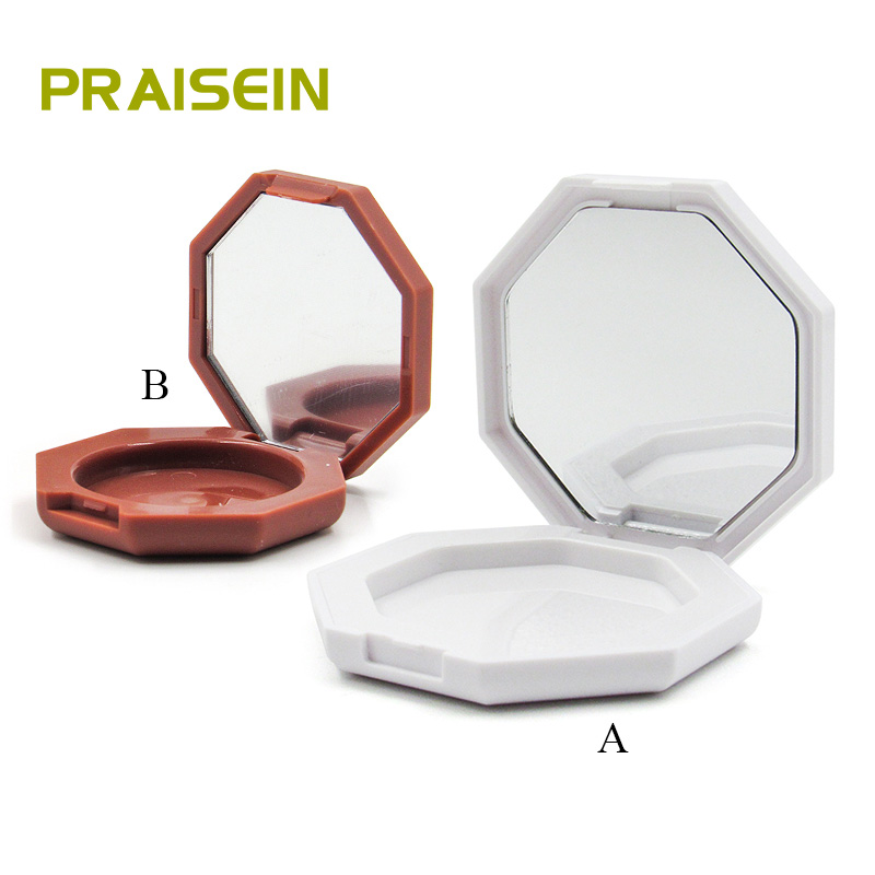 New design octagonal shape blusher container face contouring compact case private custom plastic cosmetic packaging with mirror