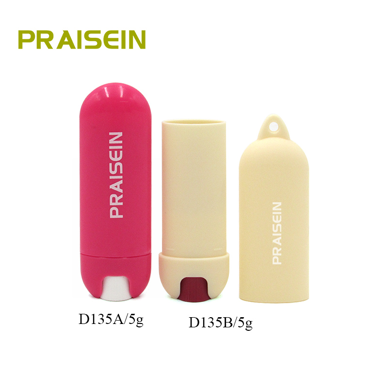 Private label cosmetic lipstick tube with keychain hole 5g empty plastic lip balm container