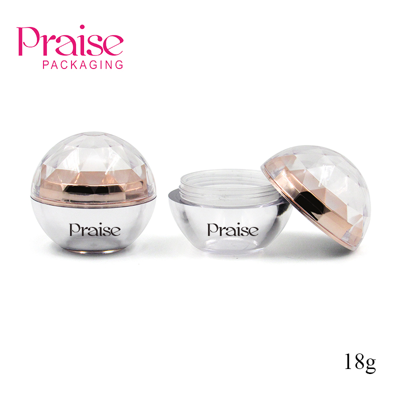 Cosmetic 18g round clear plastic isolation mesh sieve empty loose powder case spherical makeup packaging