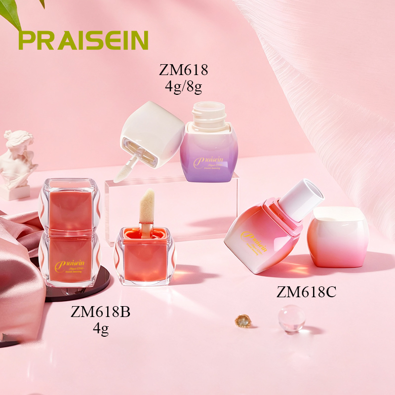 Wholesale Gradient Color Square Plastic Lipstick Tubes Replaceable Inner Bottle 4g 8g Capacity Cosmetic Lip Gloss Container