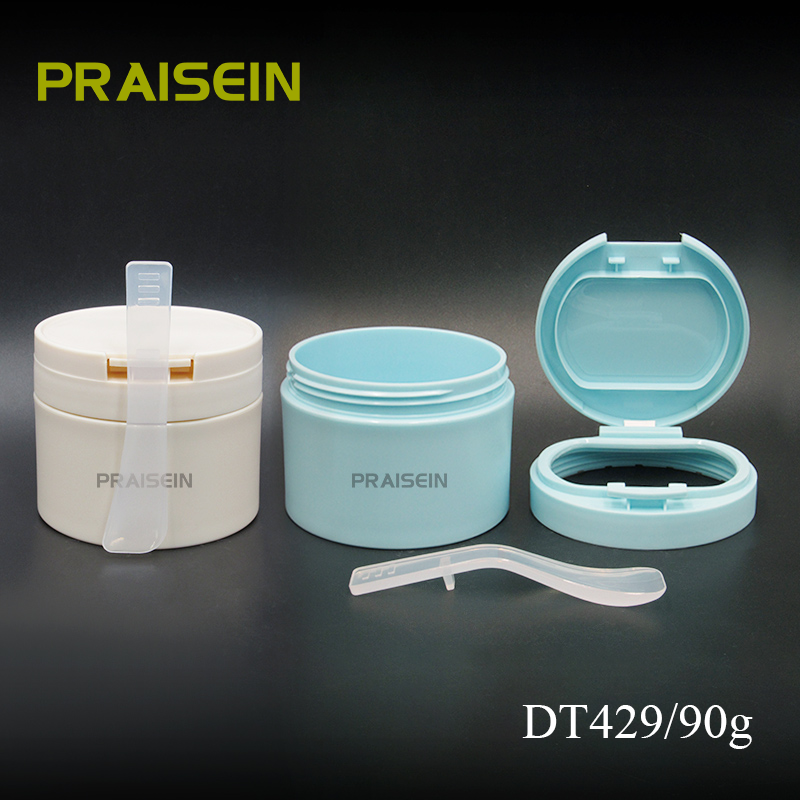 Plastic wide mouth cream container packaging custom frosted round skin care cream jar with spatula spoon