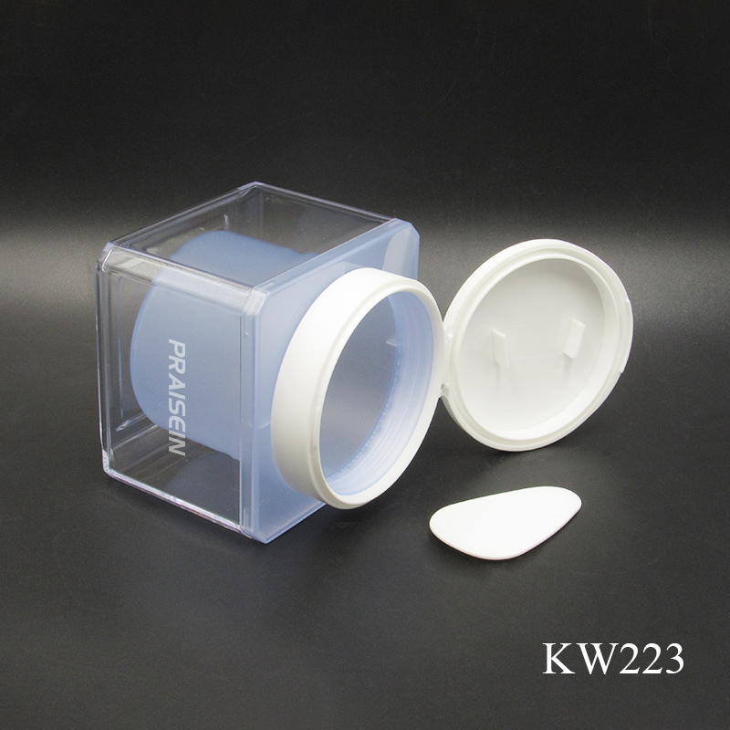 200g square Cosmetic Facial Scrub Jar Empty Plastic Flip Top Cream Bottles with Spoon