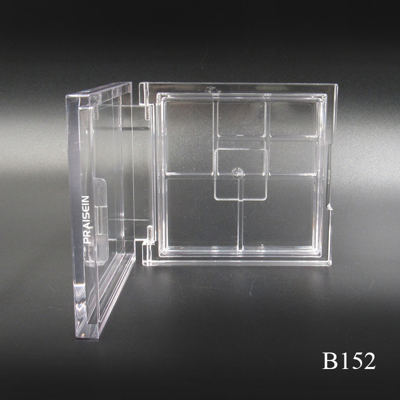 Custom cosmetic eye shadow case square transparent plastic eye shadow container, adjustable grid direction